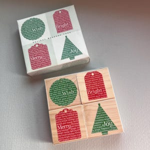 Lot de 4 tampons en caoutchouc vintage héros arts, Noël lumineux, souhaits, joie et joyeux, impressions poétiques, montage sur bois, tampon en caoutchouc