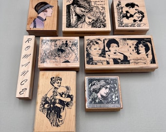 Vintage Rubber Stamp Couples and Ladies Collage Wood Mounted Rubber Stamp
