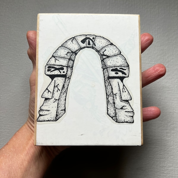 Vintage Extremely Rare Tracy Moore Zettiology Stone Archway Wood Mounted Rubber Stamps