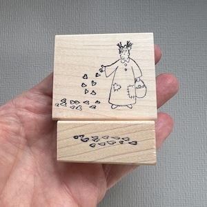 Rubber Stamp Little Lady Spreading Heart and Hope Wood Mounted Stamp Set