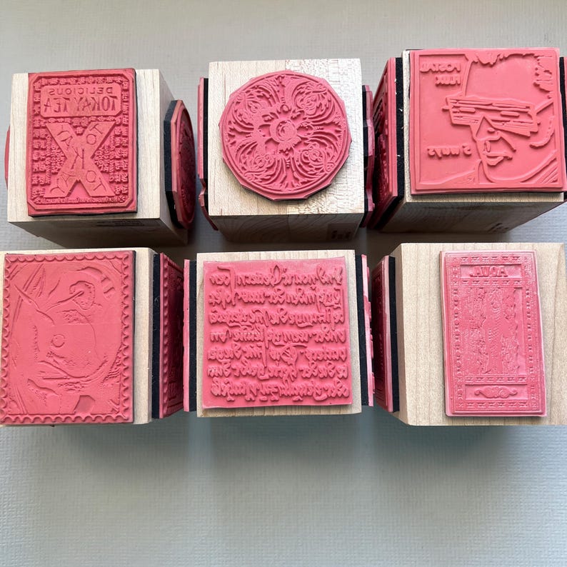 Vintage Rubber Stamp Cube Blocks Four Designs for Each From Postmodern ...