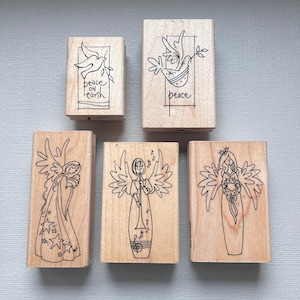 Tampons vintage en caoutchouc anges, colombe, paix de Stampendous