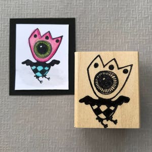 One Eyed Bird Rubber Stamp