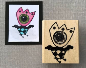 One Eyed Bird Rubber Stamp