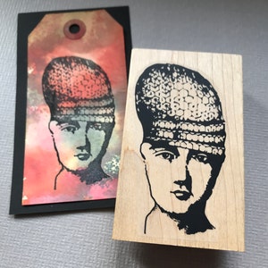 Rubber Stamp Man in the Hat Art Doll Unmounted RubberStamp EZ Cling Stamp Collage Wood Mounted Rubber Stamp