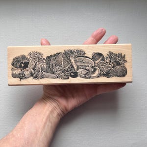 Rubber Stamp Garden Veggie Border Vintage Large Wood Mounted Stamp