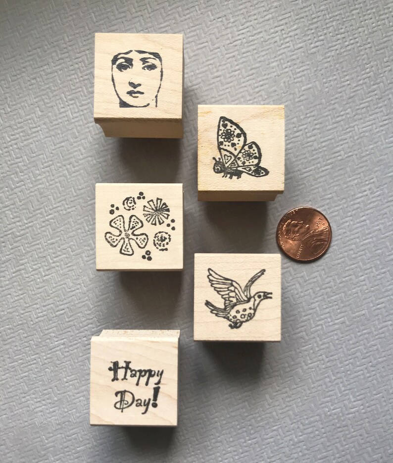 Butterfly Bird Tiny Face Pattern or Happy Day Rubber Stamps