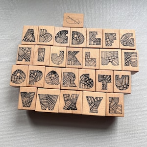 Vintage Quilt Alphabet 26 Rubber Stamp and a Sewing Needle Stamp Wood Mounted Set from G Rated Rubber Stamps