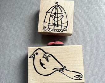 Rubber Stamp Birds and Bird Cage Set by Stampotique