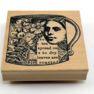 Lady Collage Cup Rubber Stamp, Wood Mounted Stamp, Cling Rubber Stamp, Unmounted Rubber Stamp