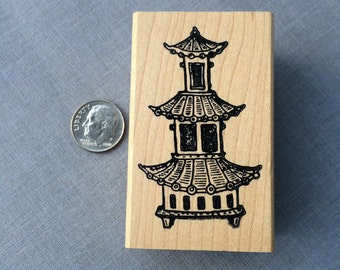 Asian Pagoda Panel Rubber Stamp