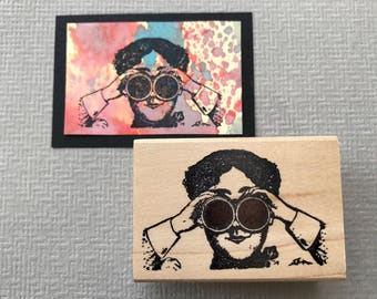 Steampunk Binocular Lady Rubber Stamp