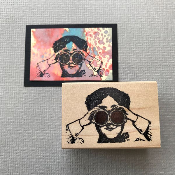 Steampunk Binocular Lady Rubber Stamp