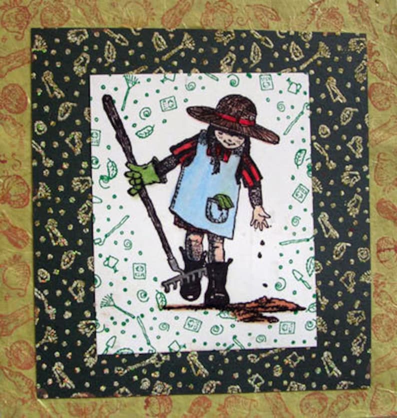 Garden Girl Planting Seed Farmer Wood Mounted Unmounted EZ Cling Rubber Stamp