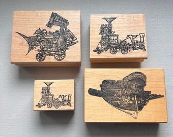 Vintage Rare Steampunk Mechanical Train or Boat Rubber Stamp