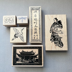 Asian Style Wood Mounted Rubber Stamps, Japanese Stamps, Stamp In The Hand.