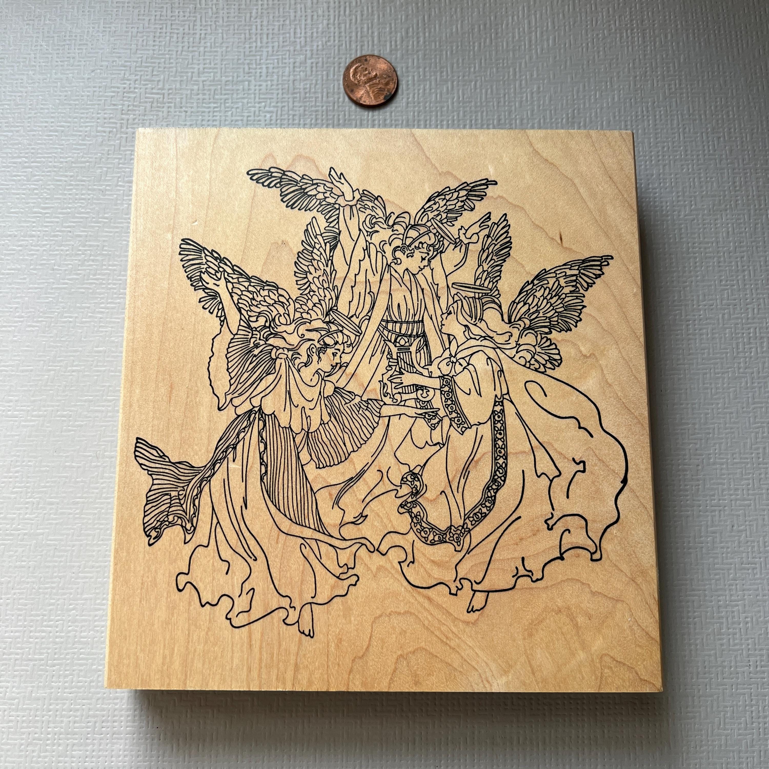 Rubber Stamp Angel Trio Large Wood Mounted Stamp From Stamps Happen - Etsy