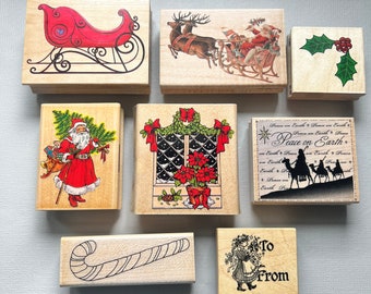 Vintage Rubber Stamps Theme Christmas Wise Men, Santa Wood Mounted Stamps