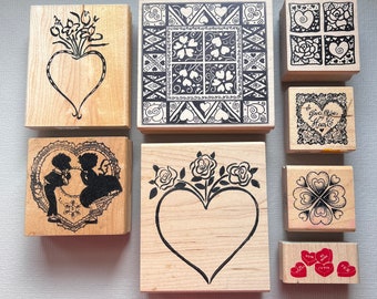 Rubber Stamp Vintage Heart Pattern Valentine's Day Wood Mounted Stamps