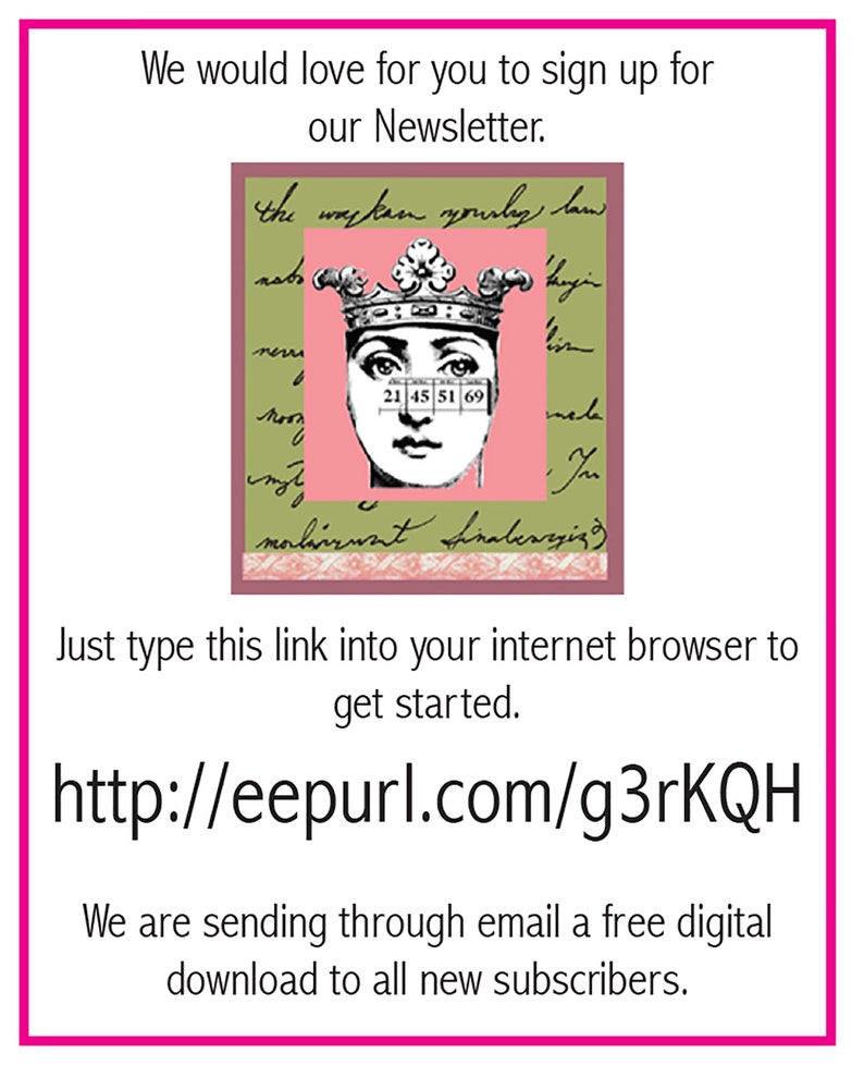 May include: A pink and green graphic with a crown and a woman's face. The text "the wayken yourly lam" is written in cursive. The text "http://eepurl.com/g3rKQH" is written in black. The text "We would love for you to sign up for our Newsletter." is written in black. The text "Just type this link into your internet browser to get started." is written in black. The text "We are sending through email a free digital download to all new subscribers." is written in black.