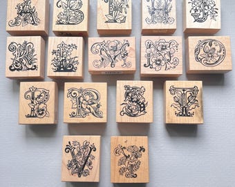 Vintage PSX Decorative Botanical Initials Letters Alphabet Wood Mounted Rubber Stamp 1993