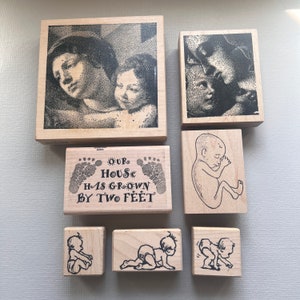 Rubber Stamps Mom and Baby Vintage Wood Mounted Rubber Stamps