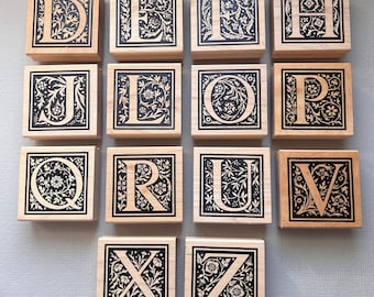 Vintage Decorative Botanical Initials Letters Alphabet Wood Mounted Rubber Stamp from Judikins