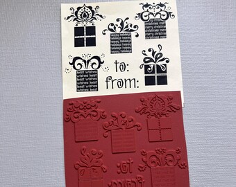 Vintage Unmounted Sheet of Rubber Set Gift Boxes To and From Presents 7 Rubber Stamps from Lost Coast Designs