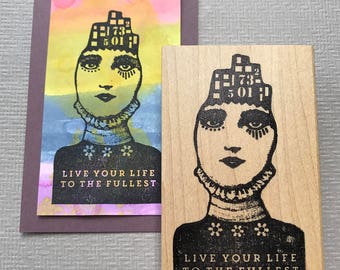 Mystery Collage Lady Life Rubber Stamp, Wood Mounted, Unmounted, Cling Stamp