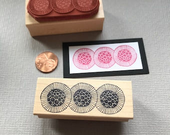 Three Circle Pattern Border Wood Mounted Rubber Stamp