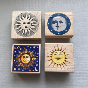 Vintage Rubber Stamps Sun or Moon Wood Mounted Rubber Stamp