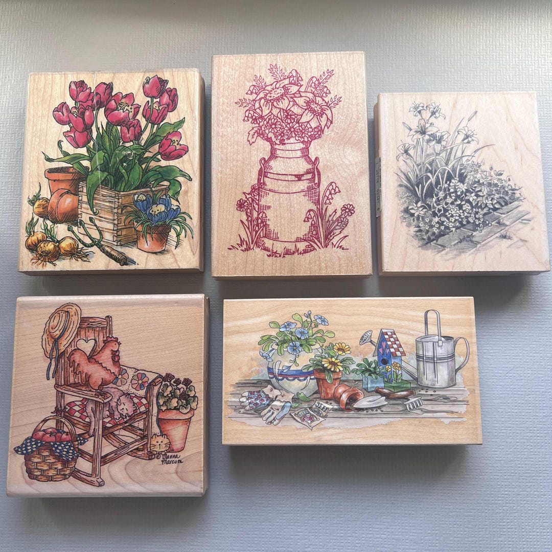 Rustic Stamps Vintage Rubber Stamps Garden Theme Scenic Nature Wood Mounted Stamps - Etsy