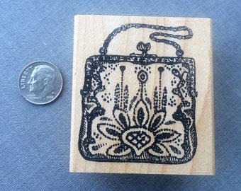 Victorian Beaded Purse Rubber Stamp