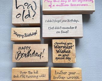 Pick Your Funny Birthday Word Saying or Phrase Rubber Stamps