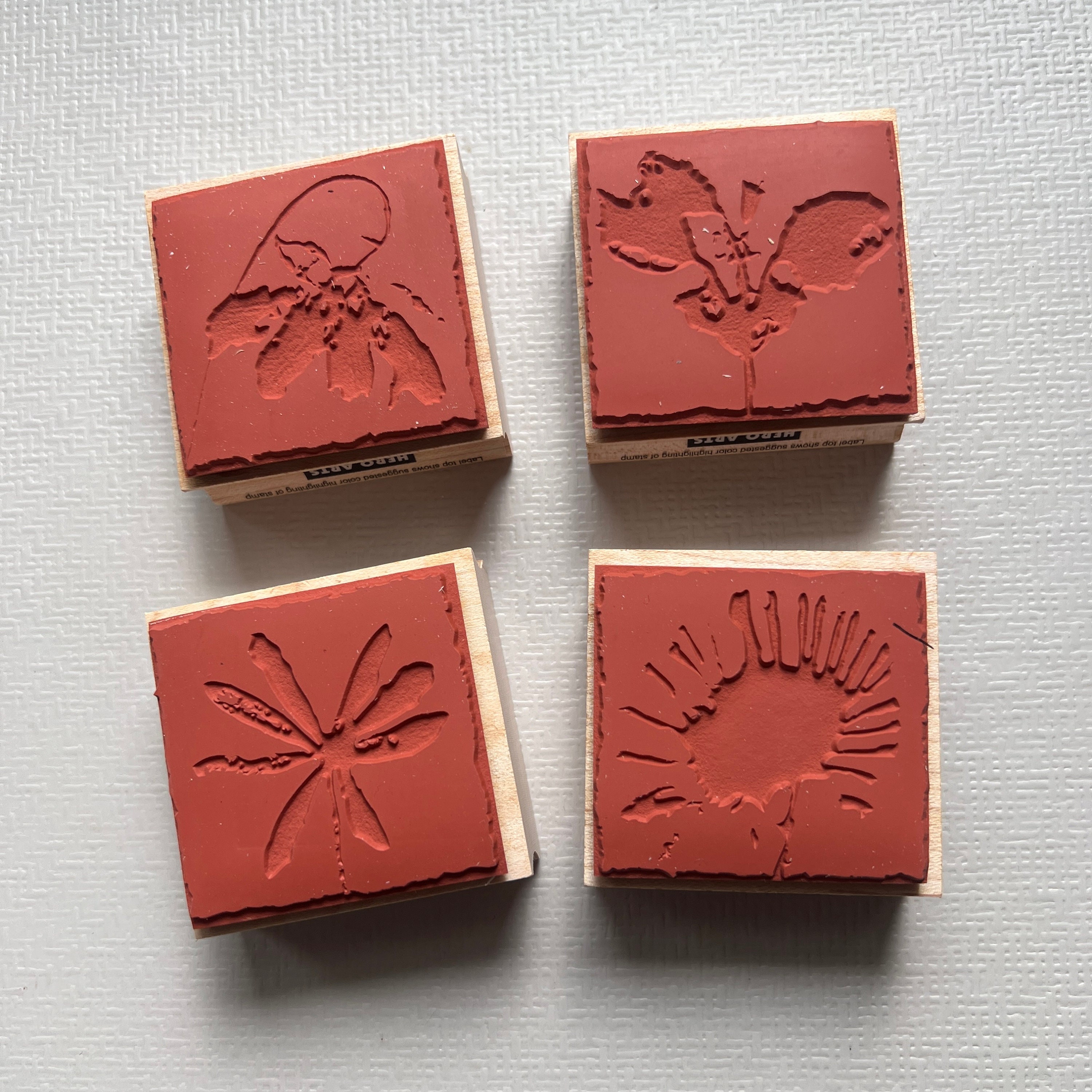Vintage Hero Arts Rubber Stamp 4 Watercolor Flowers Poetic Prints Wood ...