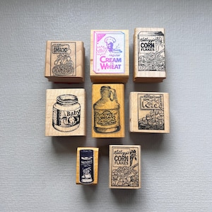 Vintage Rubber Stamps Cereal, Baby Food, Sunny Delight Wood Mounted Rubber Stamps