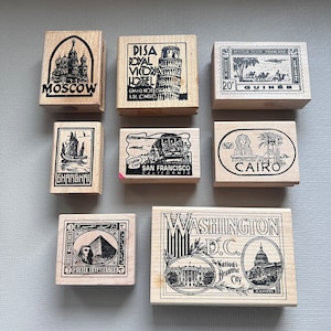 Rubber Stamps Travel Destination Places Wood Mounted Stamps