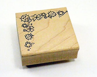 Ladybug Corner Rubber Stamp