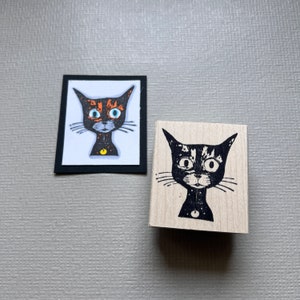 Surprised Cat Rubber Stamp, Wood Mounted Stamp from Wendy York
