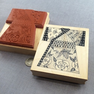 MayLeeDee Kimono Oriental Girl for paper crafting and scrapbooking. Red Rubber Cling Mounted Stamps Paperbabe Stamps