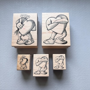Rubber Stamp Heart Man Cartoon Vintage Retired Wood Mounted Stamps from Stampa Barbara