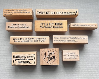 Vintage Rubber Stamp Funny Sayings Word Wood Mounted Stamps