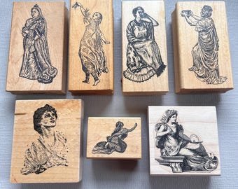 Rubber Stamps Vintage Elegant Woman Wood Mounted Rubber Stamps