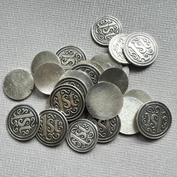 Metal Tokens with 1st Engraved for Mix Media Projects a set of 12 Tokens