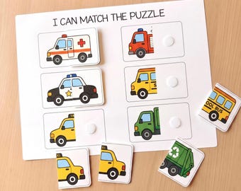Fahrzeug-Zuordnungspuzzle zum Ausdrucken | Transportaktivität für Kinder | Vorschul-Arbeitsblatt | Montessori-Lernen für Kleinkinder | PapsNPapers