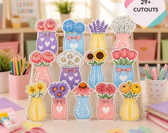 DIY druckbare Flower Bar | Blumenstrauß Malaktivität | Kinder Bastelstation | Klassenzimmer Printable Craft | Baby-Dusche-Aktivität