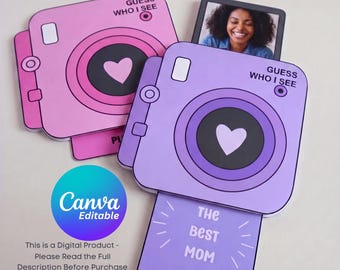 Vorlage für eine ausziehbare Fotokarte zum Ausdrucken, bearbeitbare Canva-Geschenkvorlage, DIY-Polaroidkarte, personalisiertes Geschenk zum Muttertag und für die beste Freundin