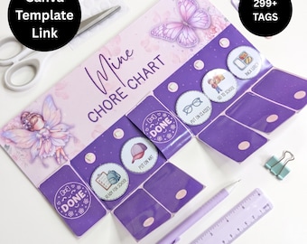 Mine Chore Chart | Girly Editable Chore Chart | 300+ Labels | Photo Tag Sheet | Canva Template | A4 Landscape Printable