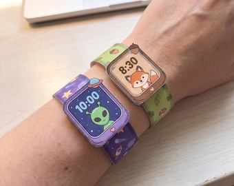 Bastelvorlage für Kinder: Papier-Smartwatch selber machen, niedliches Tiermotiv, sofortiger PDF-Download, 2 Versionen, Mitgebsel für Geburtstagsfeiern, Aktivität für den Unterricht