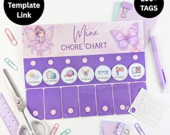 Aufgabenplan für Mädchen | Routineplan für Mädchen | Über 299 Etiketten | Rundes Fotoetikettenblatt | Bearbeitbare Canva-Vorlage | A4-Druckvorlage